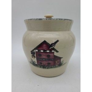 Birdhouse Canister Cookie Jar Lid Stoneware Home & Garden Party 2001  Farmhouse